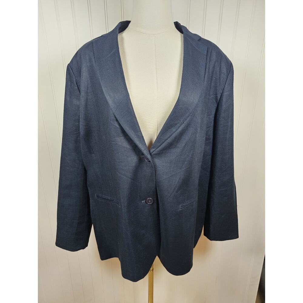 L.L Bean Navy Blue Linen Blazer Women's Size 20 Petite Coastal Preppy Career